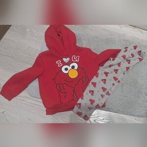 Sesame Street Red Elmo Hoodie & Gray Heart Leggings Kids Matching Set